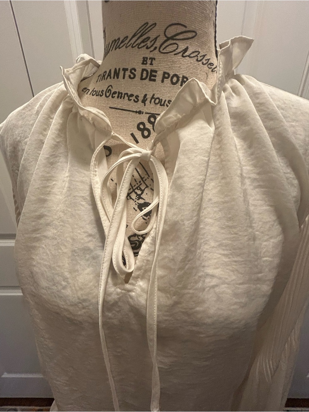 Ann Taylor Off-White Tie-Front Ruffle Blouse